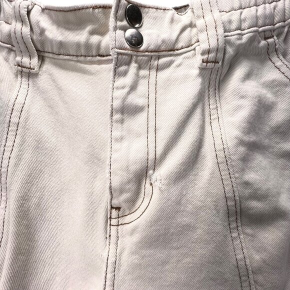 PacSun White High Waisted Cargo Pants Elastic Waist Pockets M Contrast Stitching - Picture 5 of 15